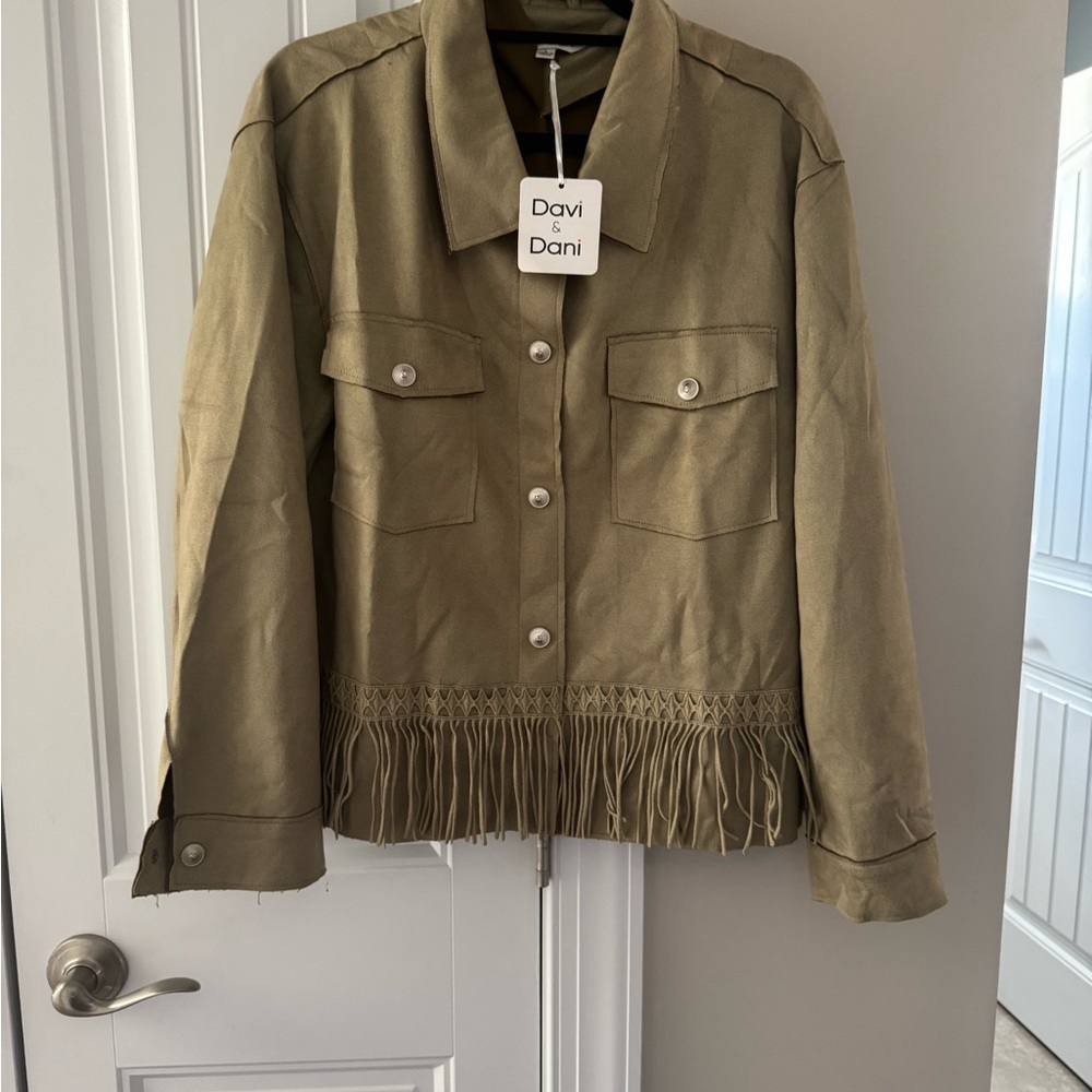 Davi & Dani Olive Fringe Utility Jacket